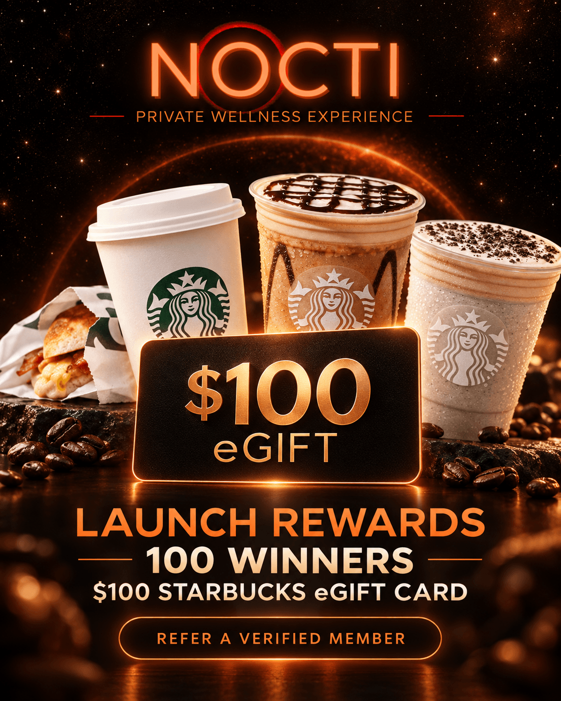 Coffee Rewards: 100 × $100 Starbucks eGift